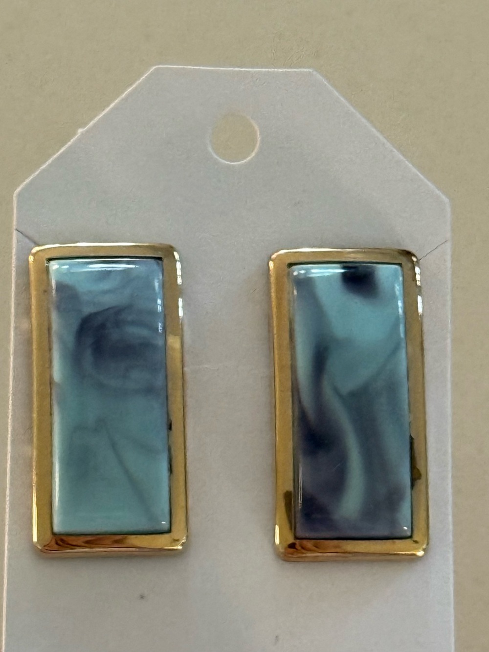 Vintage Cuff Links Gold Frame Blue Marble Rectangular Cuff Links
